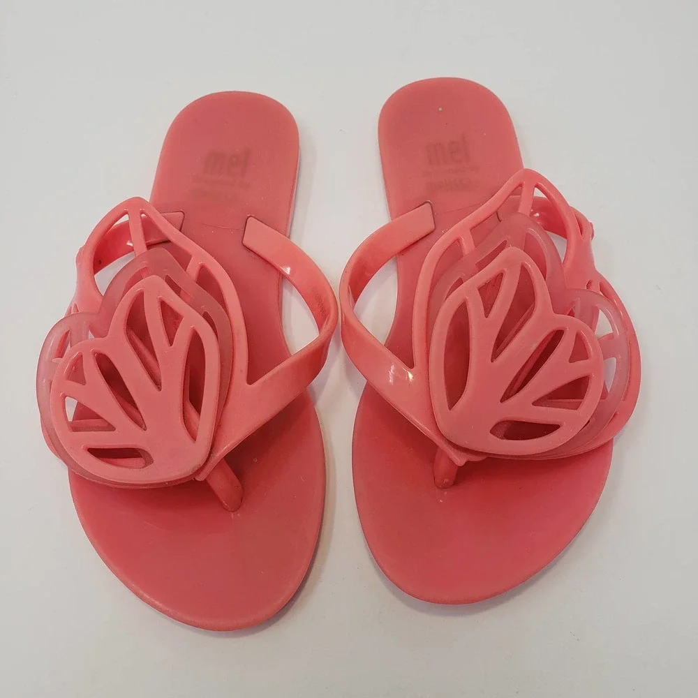 Mel Dreamed by Melissa Butterfly Wing Sandal Size 11 Flip Flop Coral Pink